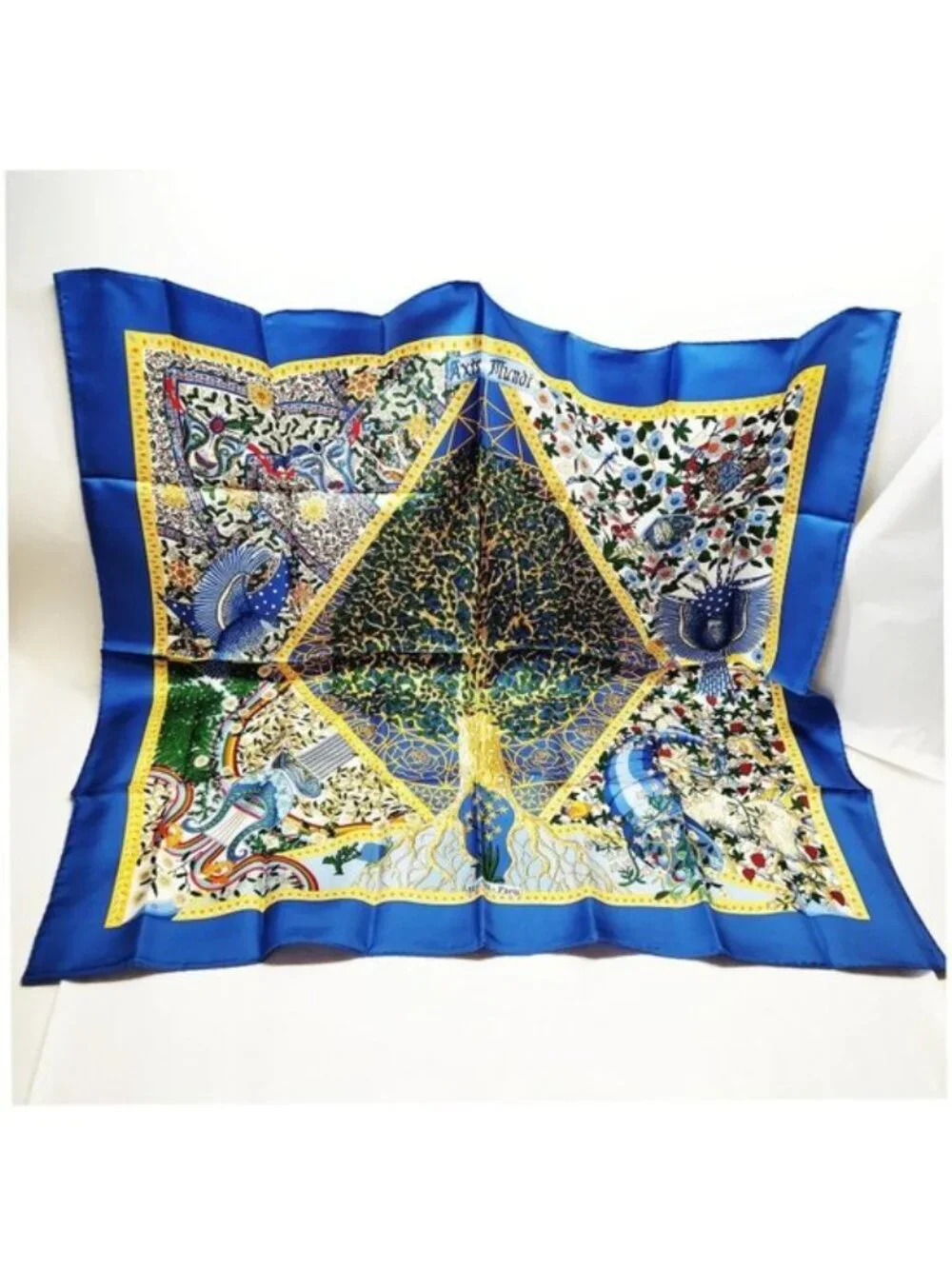Authentic Hermès Axis Mundi Carré 90 Silk Scarf Blue Multicolor Square